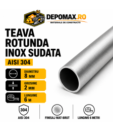Teava rotunda inox sudata AISI 304, 8 x 2 mm, 6 metri